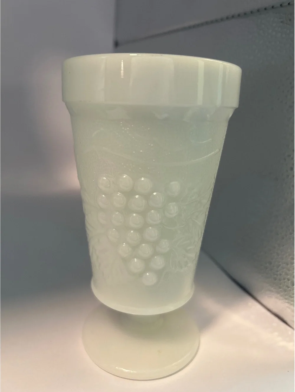 Vintage White Milk Glass Footed Goblet – Harvest Grape Pattern